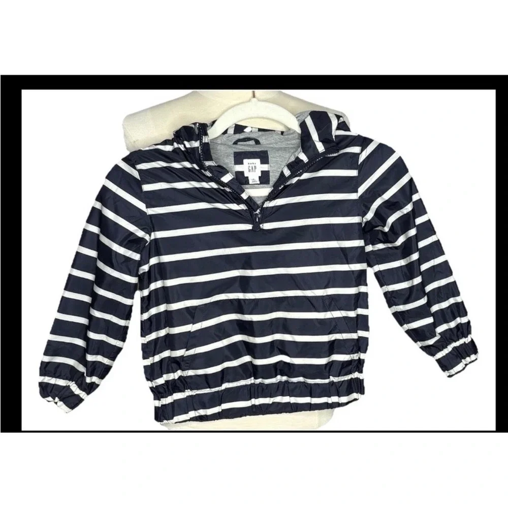Gap Windbreaker Hooded Navy White Striped Lightweight Nautical Jacket Size 5